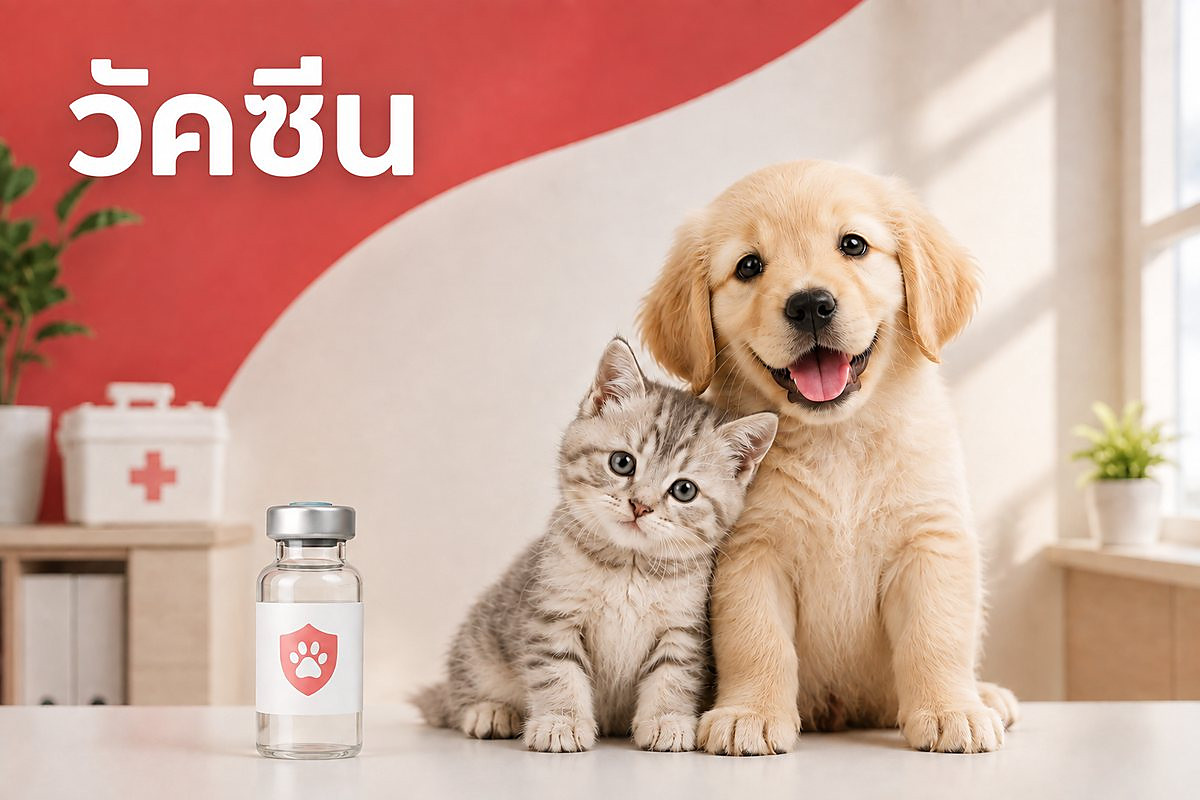 ลูกสุนัขโกลเด้นรีทรีฟเวอร์และลูกแมวนั่งคู่กันข้างขวดวัคซีน — ตารางวัคซีนสุนัขและแมว เอเชียเพ็ท นครสวรรค์